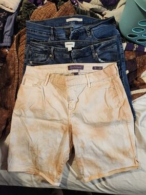 Bundle 2 Denim And 1 Peach Tie-Dye Bermuda Shorts - Women